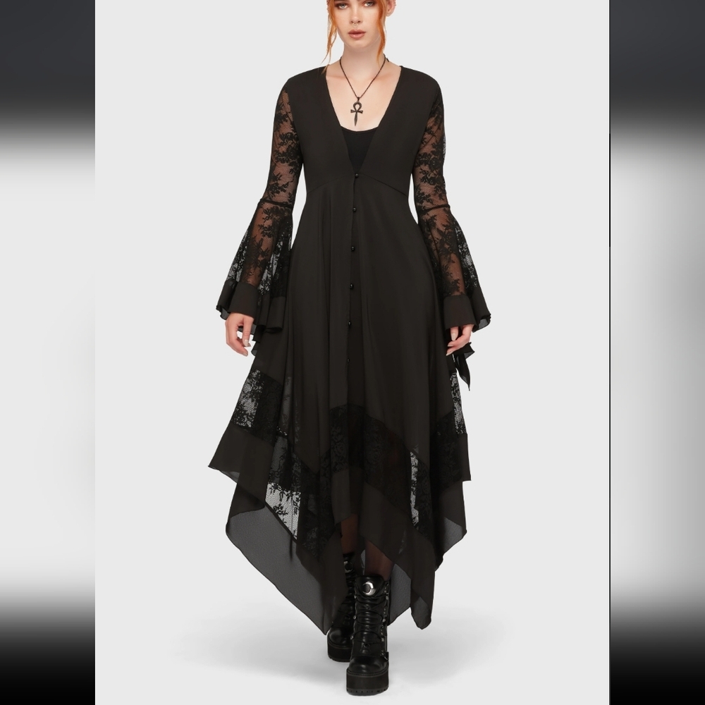 Killstar Gothic Black Lace Long Sleeve Dress